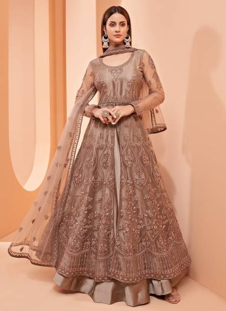 Brown Colour Heavy Wedding Wear Embroidery Work Ladies Gown Anarkali Collection 3008